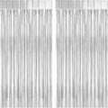 2 Pack Silver Foil Fringe Curtain Backdrop, 3.2Ft x 8.2Ft Metallic Tinsel Foil by welcomePIGETALE