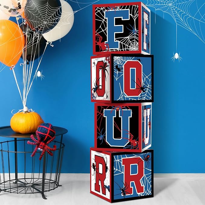 Feifeiya 4 Pcs Spider 4th Birthday Decoration Spider Theme Balloon Boxes One by Feifeiya