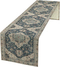 Boho Bohemia Style Table Runner, Vintage Blue Retro Flower Rustic Country Style Floral Print Pattern for Home Kitchen Table Decor Dining Coffee Room Garden Party Decor 13x60in