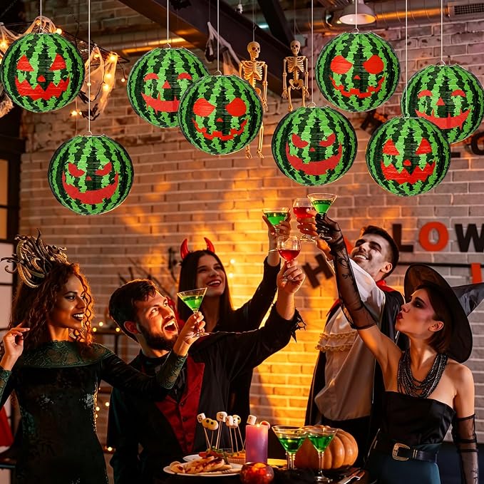 Baquler 12 Pcs Summer Halloween Paper Lanterns Decorations Watermelon Beach - Image 4