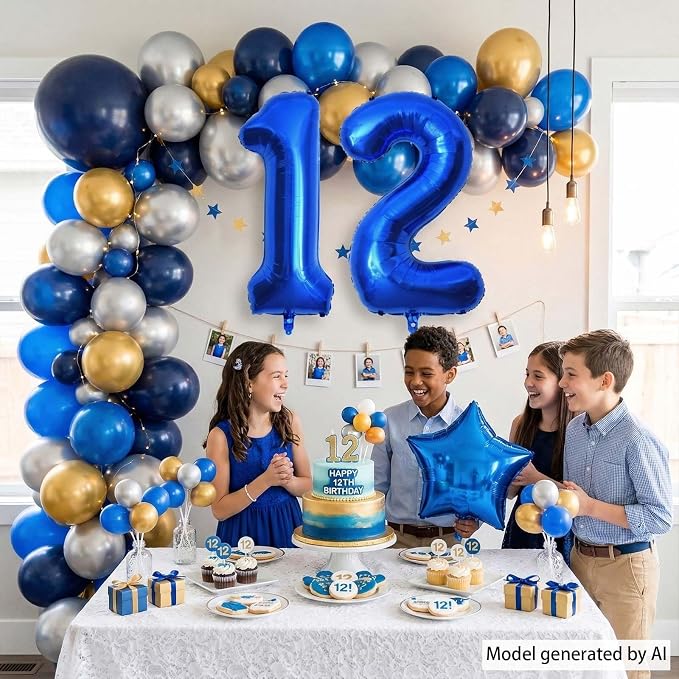 Navy Blue Number 12 Balloon 40 Inch, Shiny Foil Double Digit Party Supplies | - Image 3