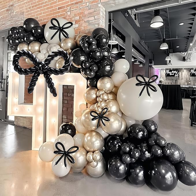 HILAVO Black and Sand White Balloon Arch Kit 105 Pcs Bow Balloon Garland - Image 4