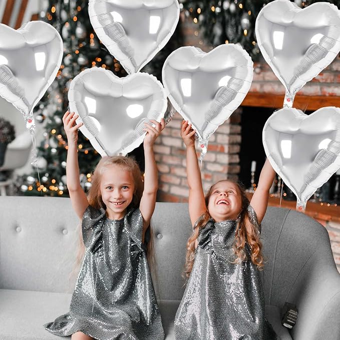 12 Pcs Silver Heart Balloons, 18 Inch Heart Foil Balloons Love Balloon - Image 3
