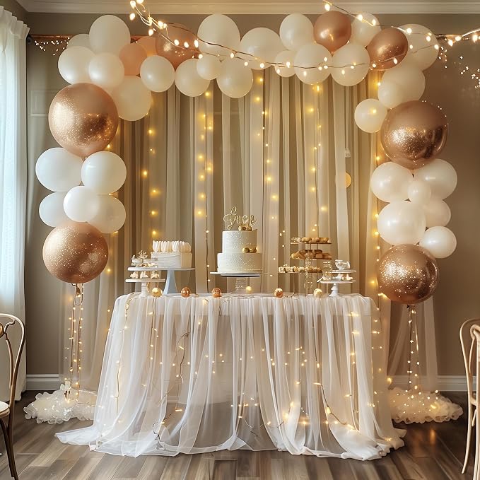 Tulle Backdrop Curtains with Lights Sheer Champagne Curtain Backdrop 30x8ft | - Image 7