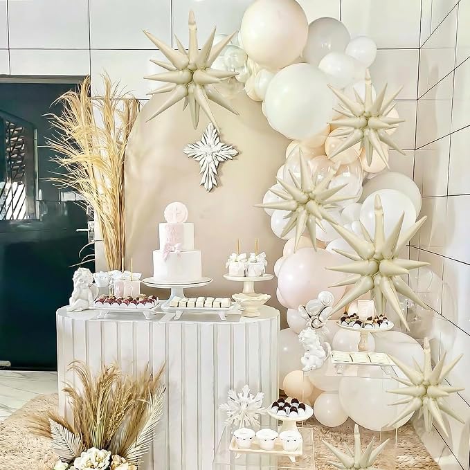 9Pcs Cream White Star Balloons, Large Explosion Star Foil Balloons, Cone Mylar - Image 5