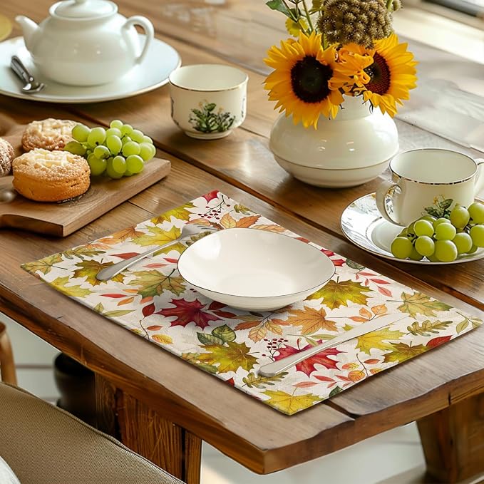 Fall Maple Leaves Placemats Set of 4 12x18 Inch Thanksgiving Autumn Colorful - Image 6
