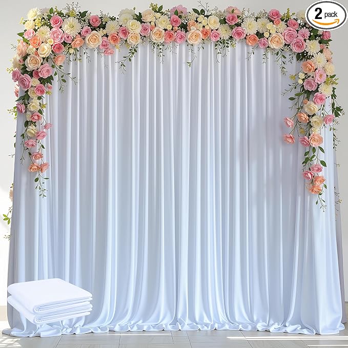 White Backdrop Curtain for Parties Backdrop Drapes, 4 Panel 5x8FT by Wokceer