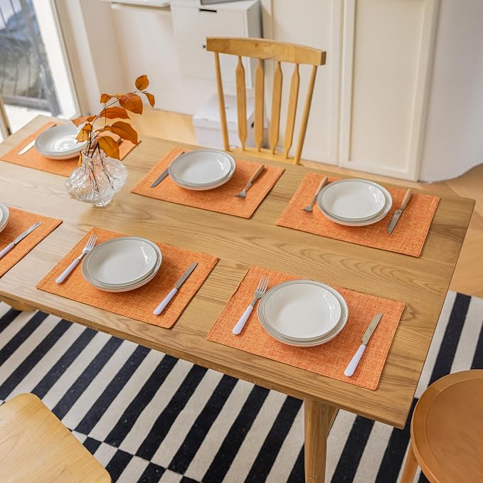 Demetex Orange Placemats Set of 4 Linen Place Mats Decorative Heat Resistant - Image 6