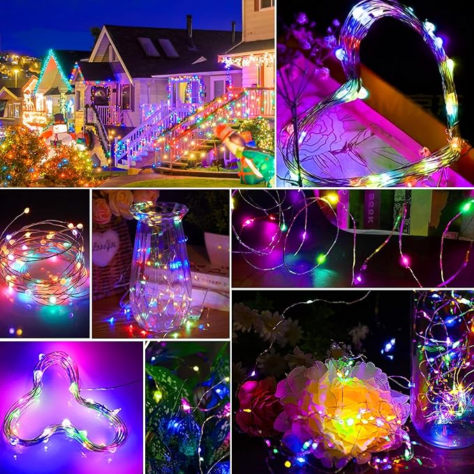 pozzolanas 24 Pack Multicolor Battery Operated String Lights - 7ft Waterproof Fairy Lights with 20 LEDs for Home, Mason Jar, Party, Wedding, Halloween, Christmas Decorations