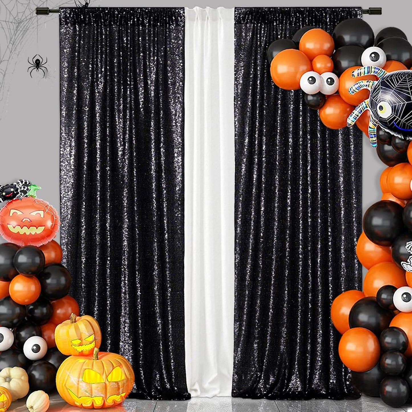 Eternal Beauty Sequin Backdrop Curtains, 2x8 Ft-2 Panels Black Back Drop for Shimmer Photography Party Wedding Birthday Decor