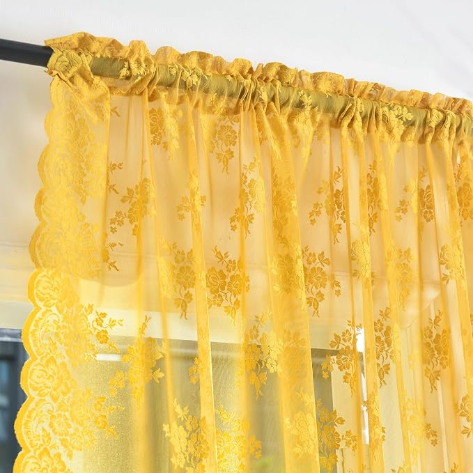 Kotile Mustard Yellow Lace Curtains - Image 4