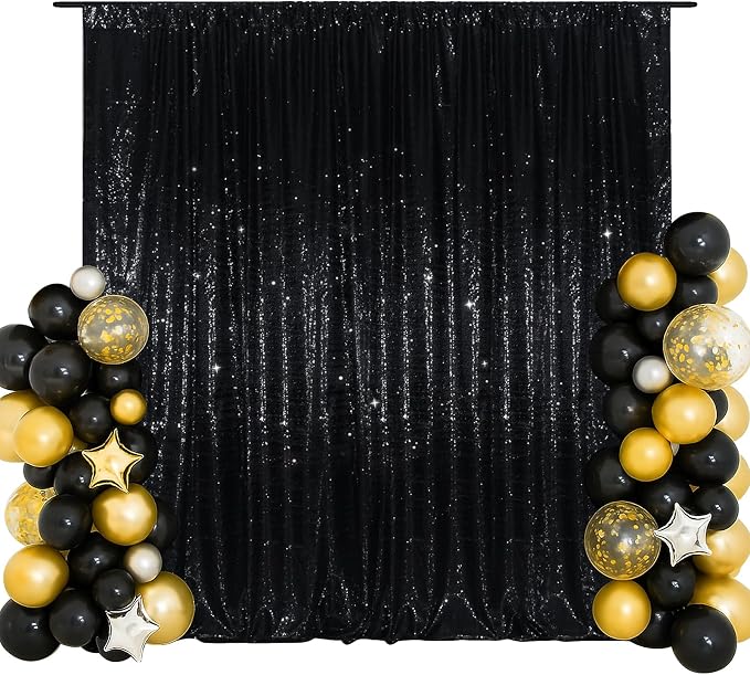 SquarePie 7x7ft Black Sequin Backdrop, High Density Non-Transparent Glitter by SquarePie