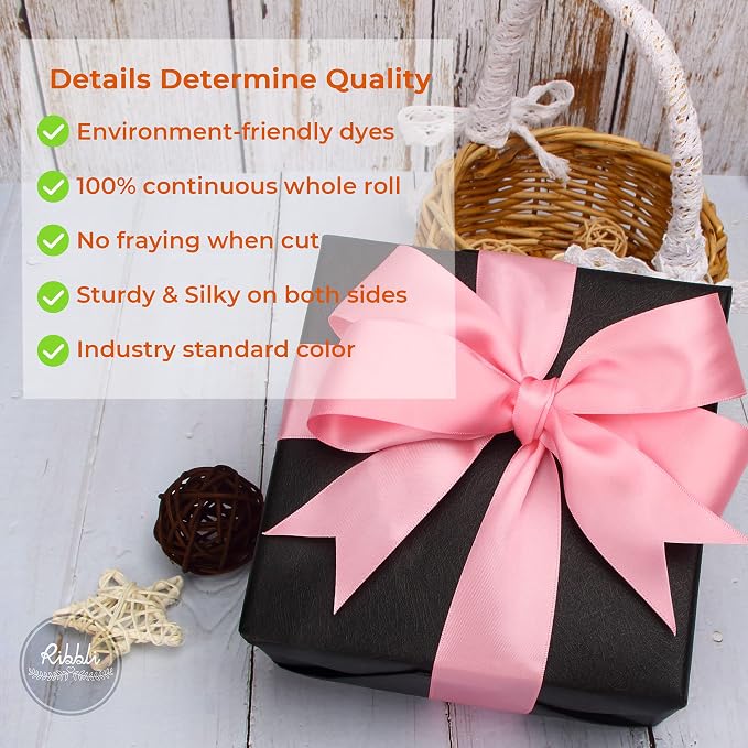 Ribbli Pink Double Faced Satin Ribbon, 1-1/2” x Continuous 25 Yards, Use - Image 3