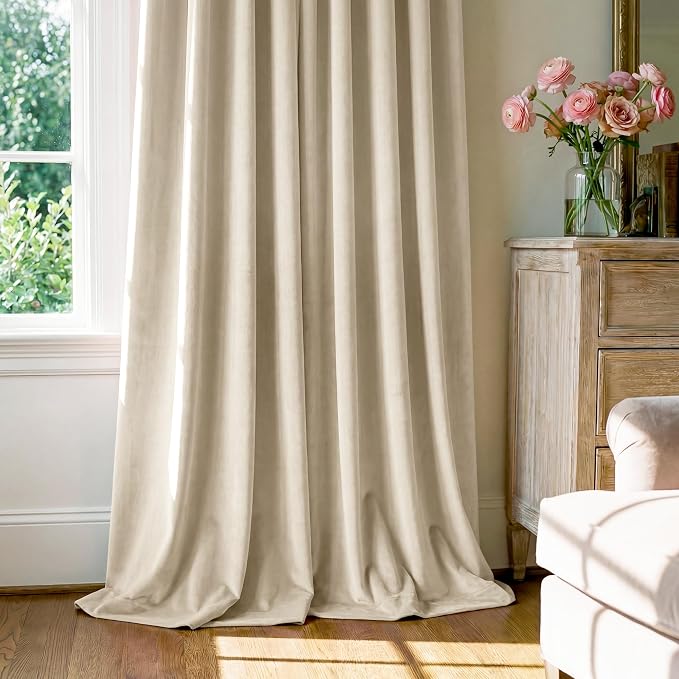 Beige Velvet Drapes Extra Long Privacy - Image 7