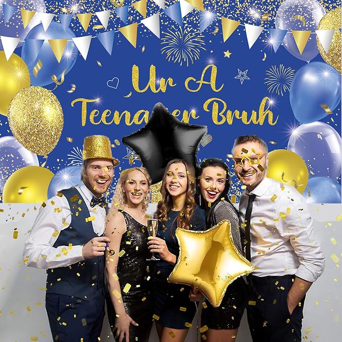 Blue Gold Ur A Teenager Bruh Banner Backdrop Photography Background Hanging - Image 6
