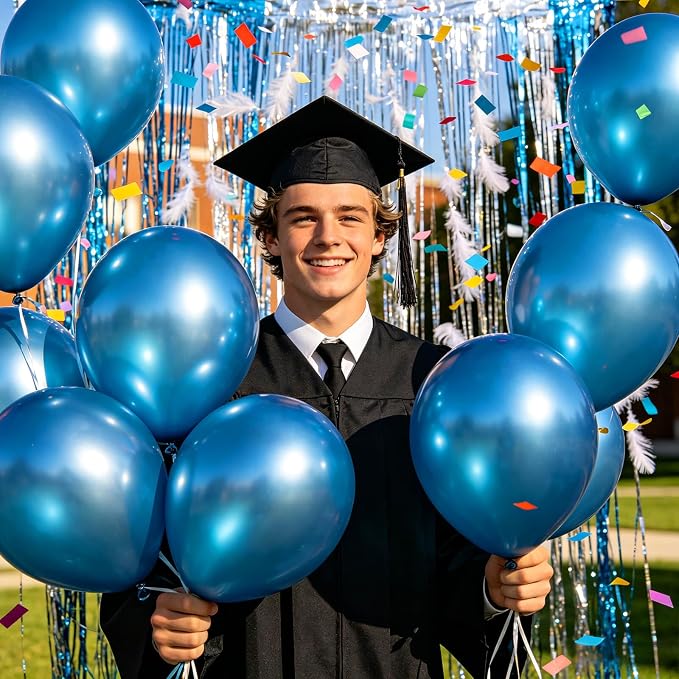100pcs Metallic Blue Balloons 12 inch Chrome Round Latex | Helium Compatible - Image 8