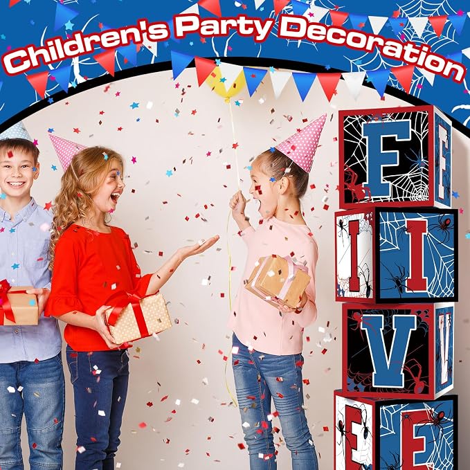 Feifeiya 4 Pcs Spider 5th Birthday Decoration Spider Theme Balloon Boxes "Five" - Image 2