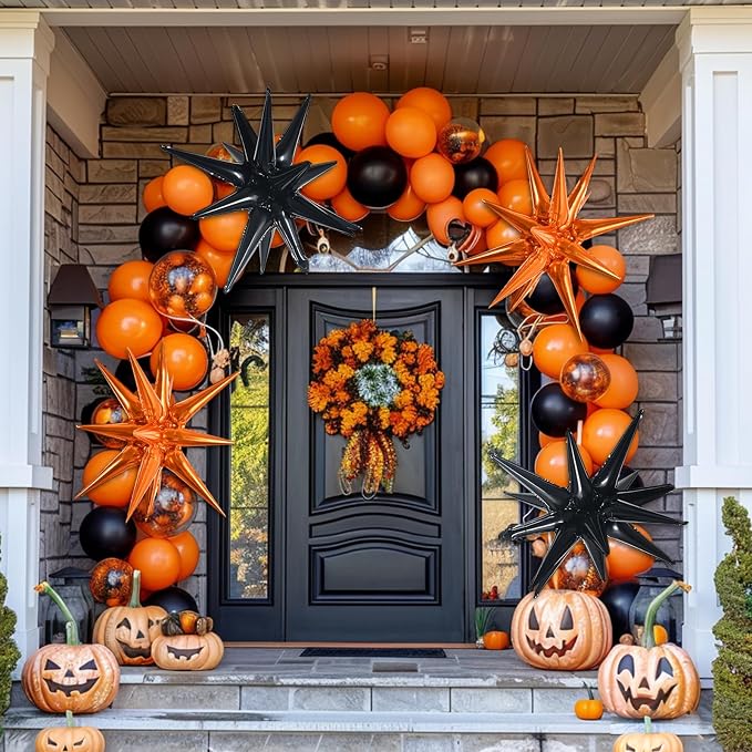 TONIFUL 4 Pcs Explosion Star Balloons Black and Orange Foil Party Decor | 22 - Image 5