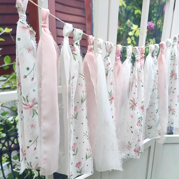 Blush Floral Tassel Garland Pink Hanging Decor - Image 5