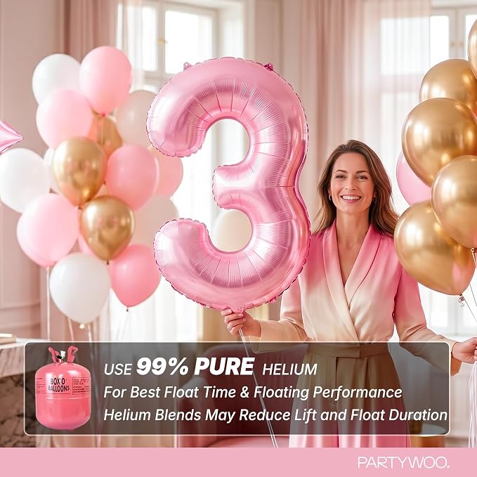 PartyWoo Number Balloons 40 Inch Pink Number 3 Kit 25pcs - Image 5