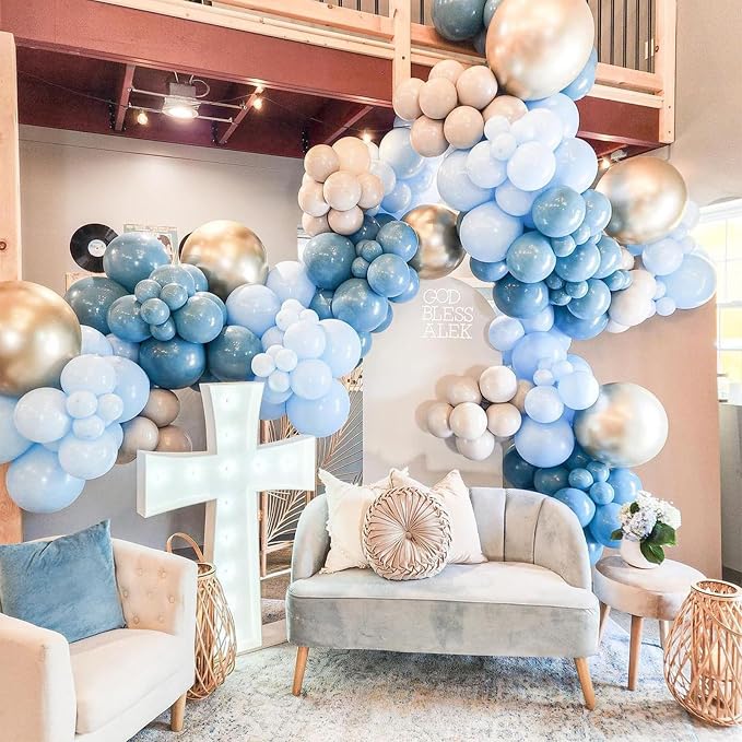 60 Pack Dusty Blue Gold Balloons, Slate Blue White Sand Teal Turquoise Crem - Image 6