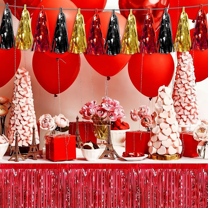 3P Red-Black Gold Tassel Banner Garland Metallic Foil Fringe Banner Tinsel - Image 5