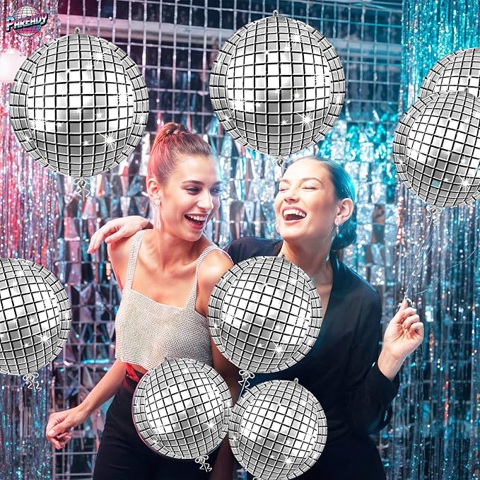6pcs 22 Inch Silver Disco Ball Balloons, 4d Large Foil Aluminum Balloon - Image 4