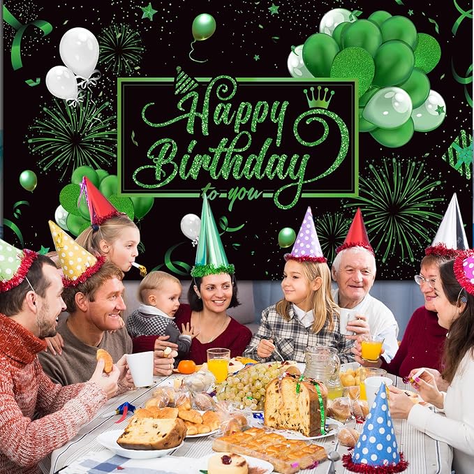 Blulu Happy Birthday Backdrop Banner Sign Poster Large Fabric Glitter Balloon - Image 5
