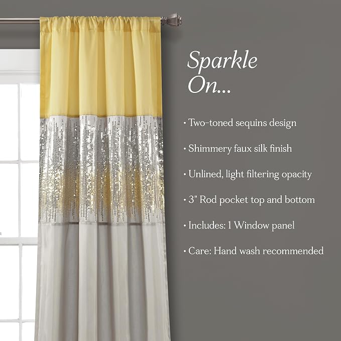 Lush Decor Night Sky Window Curtain Panel, Single 100"W x 84"L Yellow & Gray - Image 7