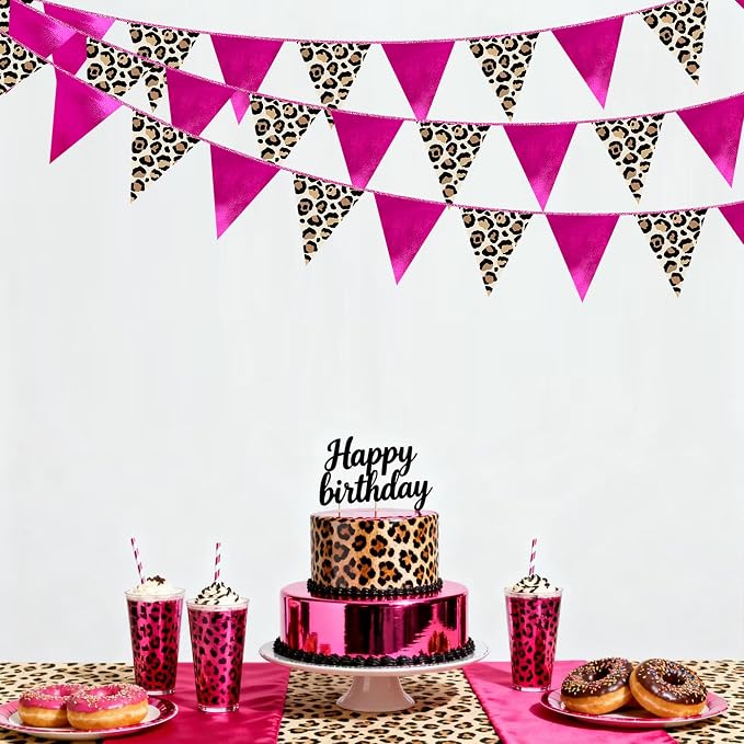 Hot Pink Leopard Print Pennant Banner Flag Hanging Paper Triangle Bunting - Image 6