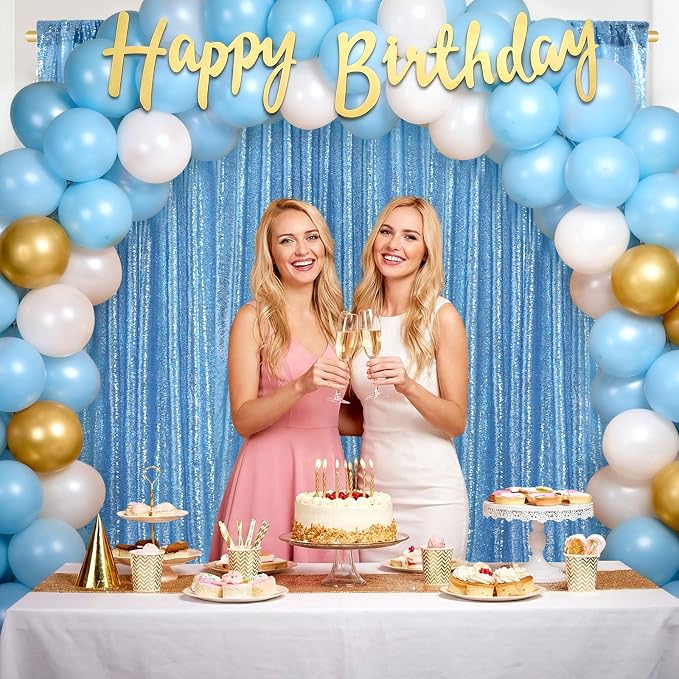 Light Blue Sequin Backdrop Curtains, 2 Panels 2FTx8FT Glitter Curtain Backdrop - Image 6