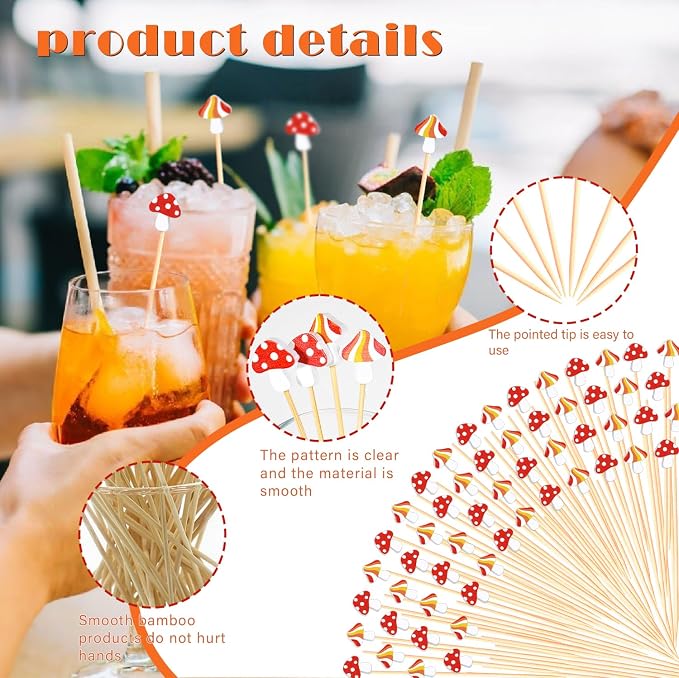 100Pcs Mushroom Cocktail Picks Fairy Enchanted Forest Decorations Toothpicks - Image 2