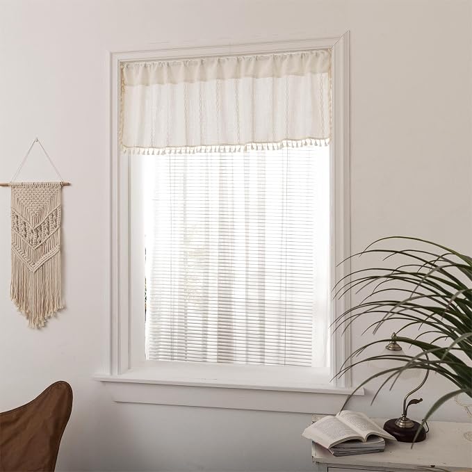 Sutuo Home White Boho Valance Curtains Tier 36 inches - Image 3