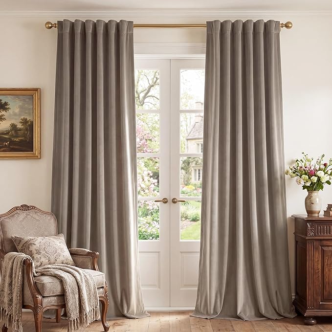 Camel Beige Velvet Curtains for French Door Decor, W52 x L100, Light Blocking by StangH