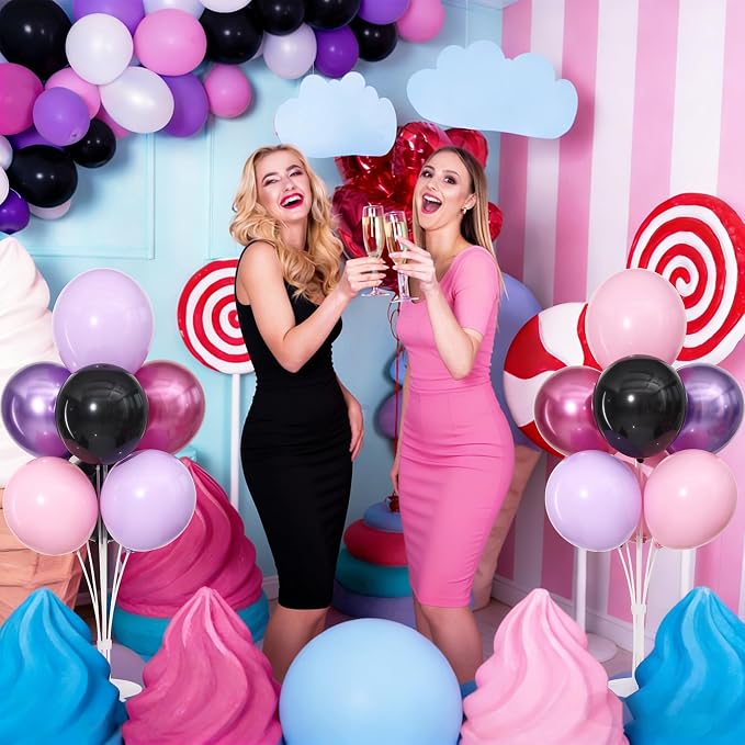 Pink and Purple Black Balloons Table Centerpieces Stand Kit - Image 7