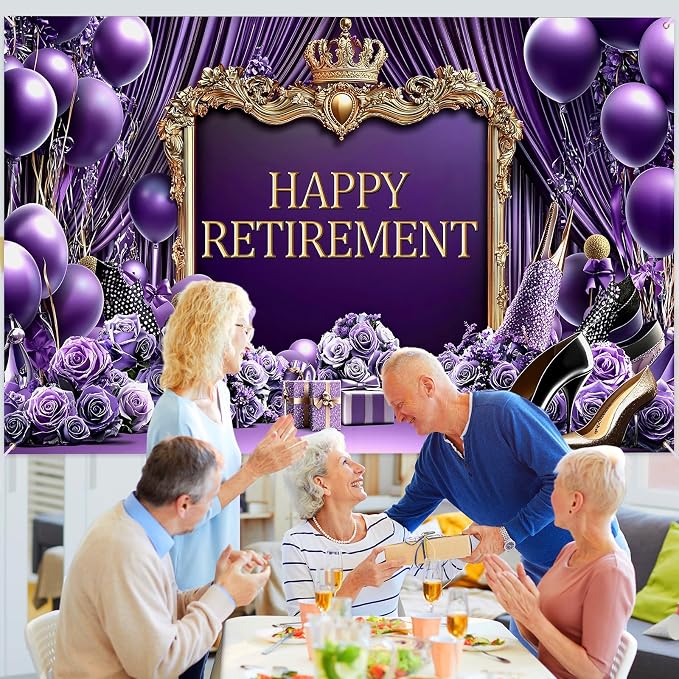 Purple Happy Retirement Banner 70.8 x 43.3 Inch Large Purple Retirement - Image 6