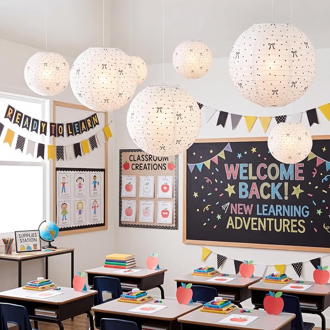 Treela 12 Pcs Back to School Paper Lanterns, Classroom Decorations Black Bow - Image 5
