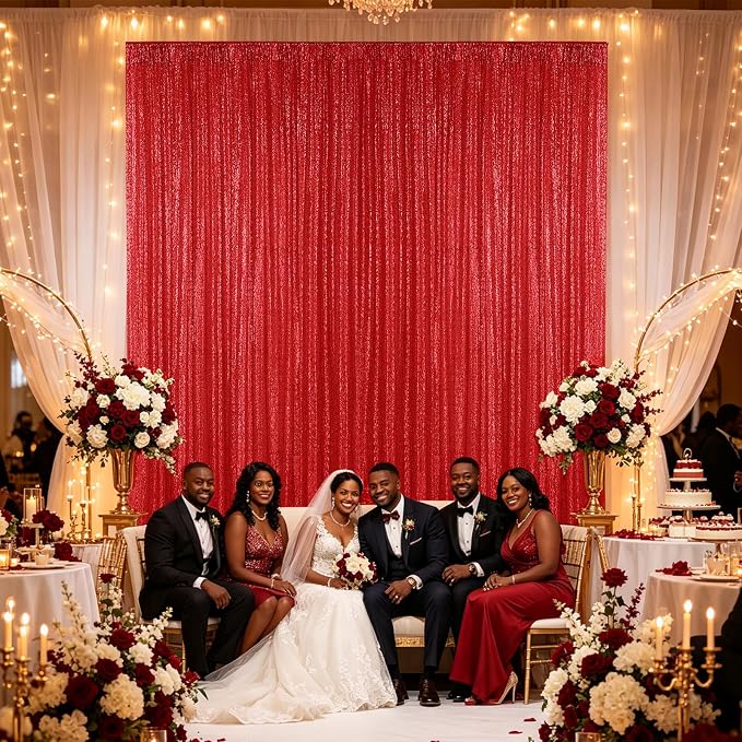 Hahuho Red Sequin Backdrop Curtain, Party Decoration（1 Panels, 4FT x 8FT - Image 4
