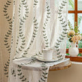2 Panels Linen Leaf String Floral Embroidered Semi Sheer Curtain Farmhouse by AmHootextile