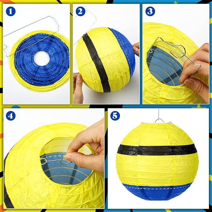 Baquler 12 Pcs Blue and Yellow Paper Lanterns Party Decorations, 8 Inch Round - Image 3