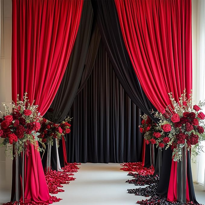 10ftx14FT Wrinkle Free Red Backdrop Curtain, 2 Panels 14FT Height Red Wedding Backdrop Drapes, Silky Polyester Back Drop Cloth for Birthday Photography Background Party Backdrop Draping