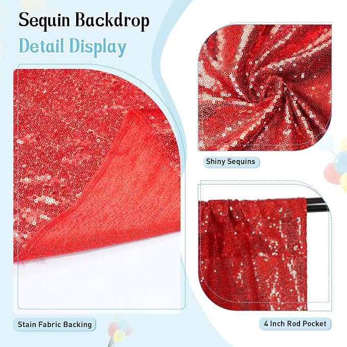 SquarePie 7x7ft Red Sequin Backdrop, High Density Non-Transparent Glitter - Image 2