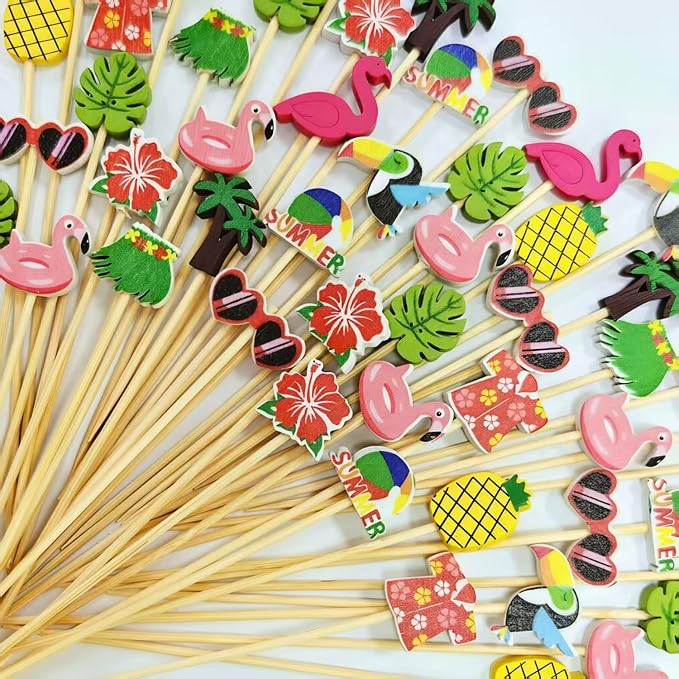100pcs Tropical Cocktail Picks Flamingo Luau Hawaiian Summer Party Decor | 10 by Have+a+great+Party