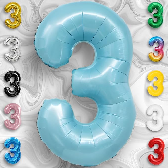 Candy Blue Number Balloon 3 Mylar Foil Balloons 16 Inch - Image 3