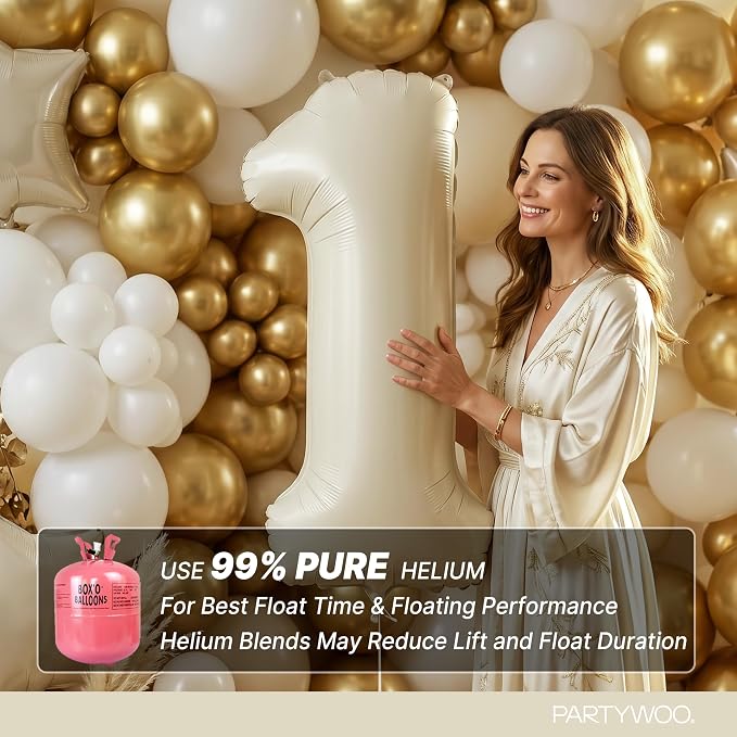 PartyWoo Number Balloons 40 Inch White Number 1 Kit 25pcs - Image 5