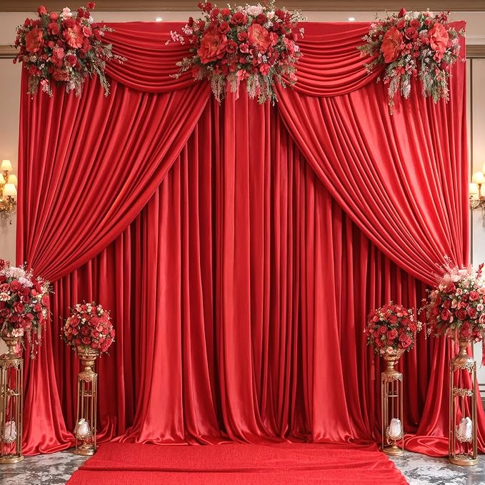 4 Panels Red Backdrop Curtains for Wedding Party Wrinkle Free Backdrops Curtain - Image 8