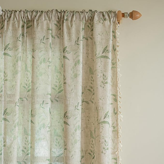ENJOYBRIDAL Floral Curtains 96 Inches Long Light Filtering Semi Sheer Drapes - Image 2