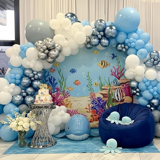 60 Pcs Baby Blue and Silver Balloons, 12 Inch Light Blue Dusty Pale Blue White - Image 3