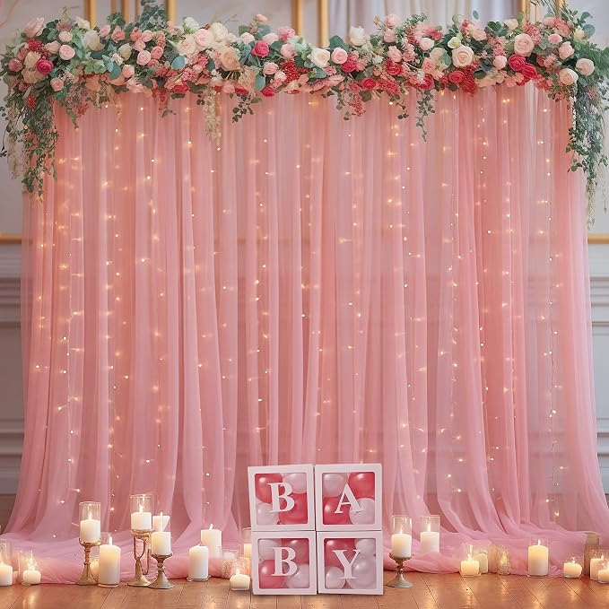 10x8ft Dusty Rose Tulle Backdrop Curtain - Image 3