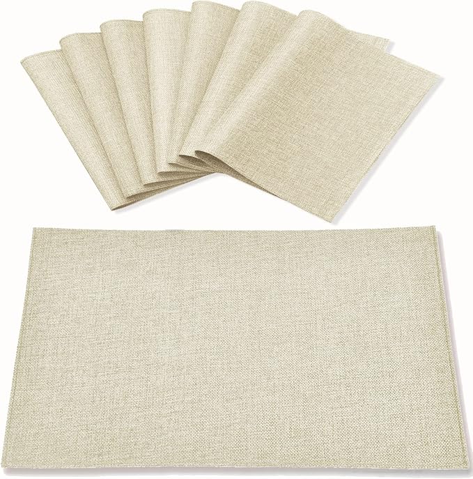 Cloth Placemats Set of 8, Linen Type Fabric Placemats Machine Washable Heat by Rinpon